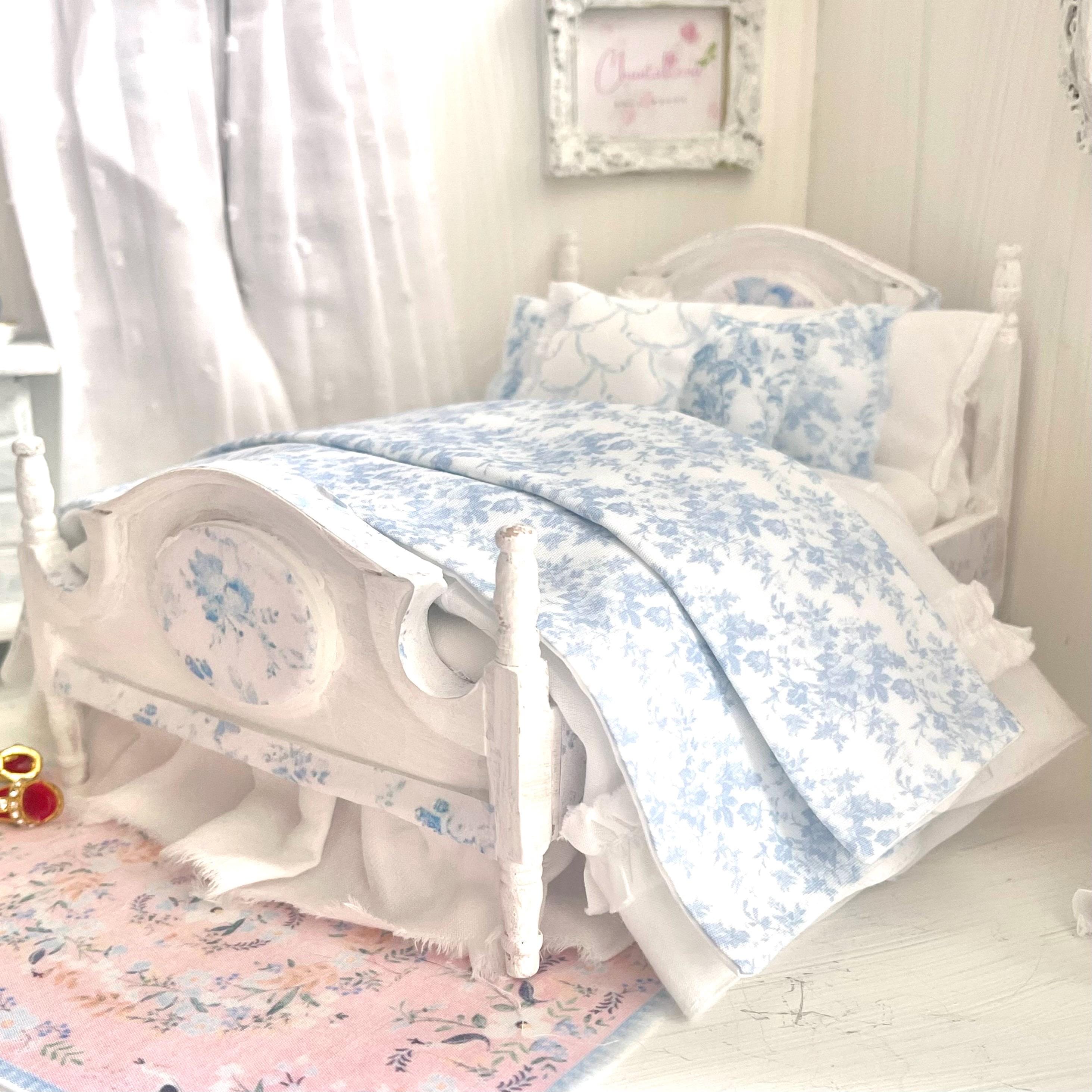 Etsy 1:12 Scale Dressed Dollhouse Bed- Toile and Bows | Decoupaged Romance | Chantallena
