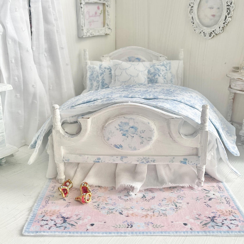 Etsy 1:12 Scale Dressed Dollhouse Bed- Toile and Bows | Decoupaged Romance | Chantallena