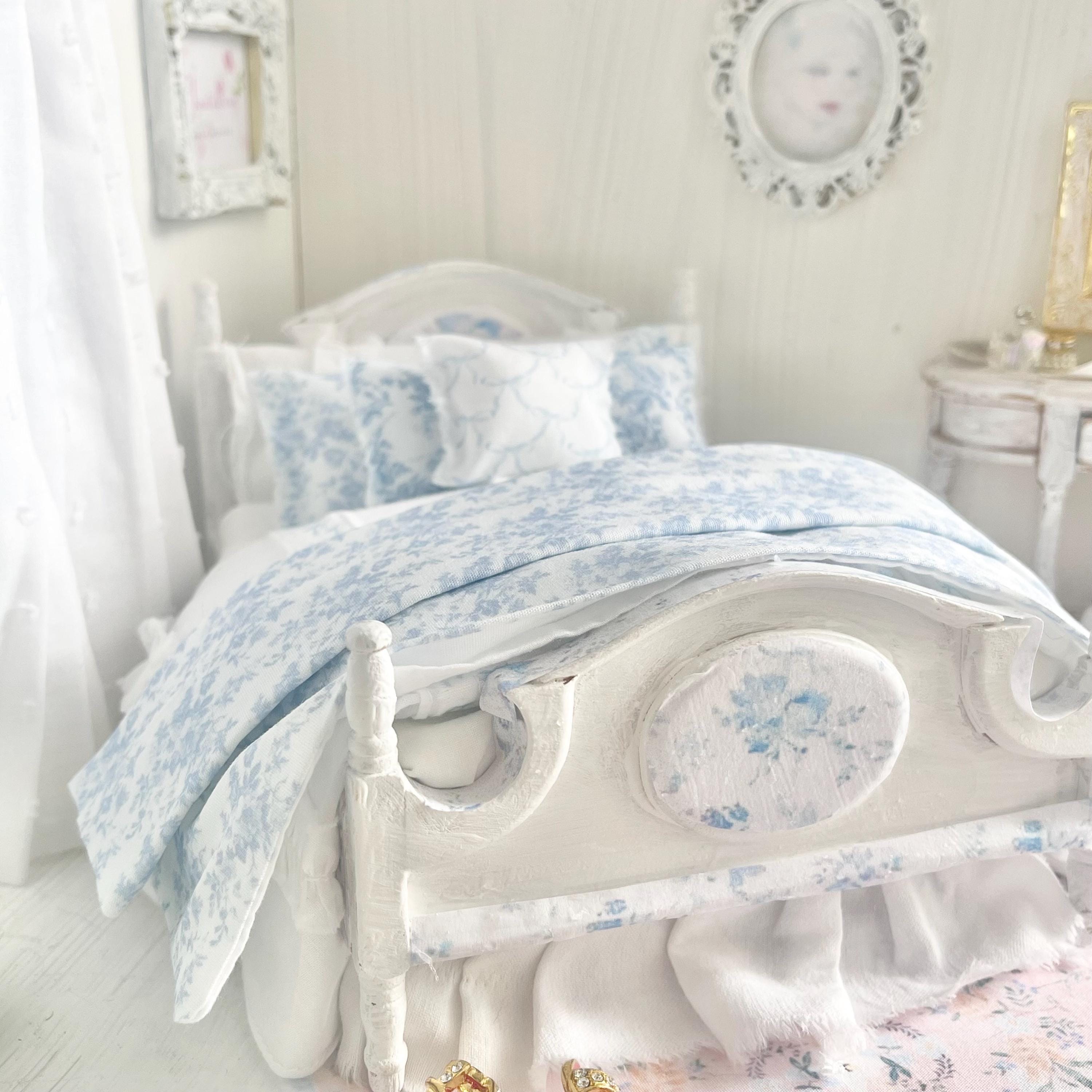 Etsy 1:12 Scale Dressed Dollhouse Bed- Toile and Bows | Decoupaged Romance | Chantallena