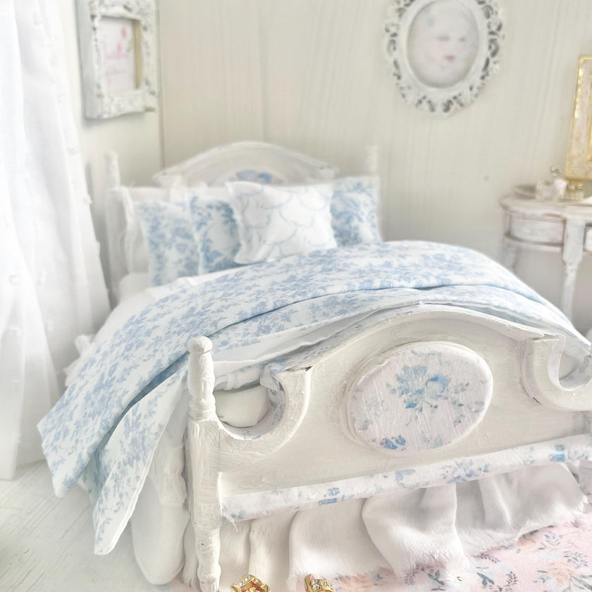Etsy 1:12 Scale Dressed Dollhouse Bed- Toile and Bows | Decoupaged Romance | Chantallena