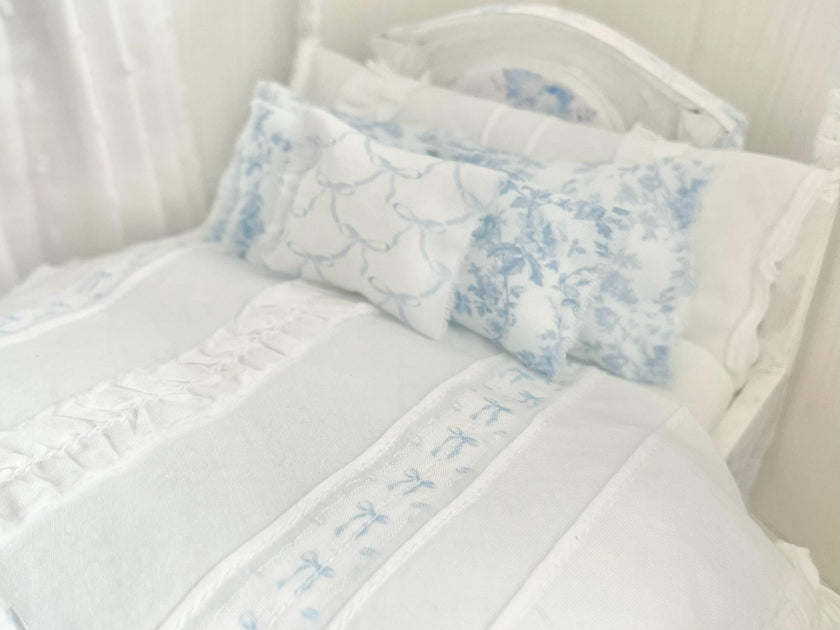 Etsy 1:12 Scale Dressed Dollhouse Bed- Toile and Bows | Decoupaged Romance | Chantallena