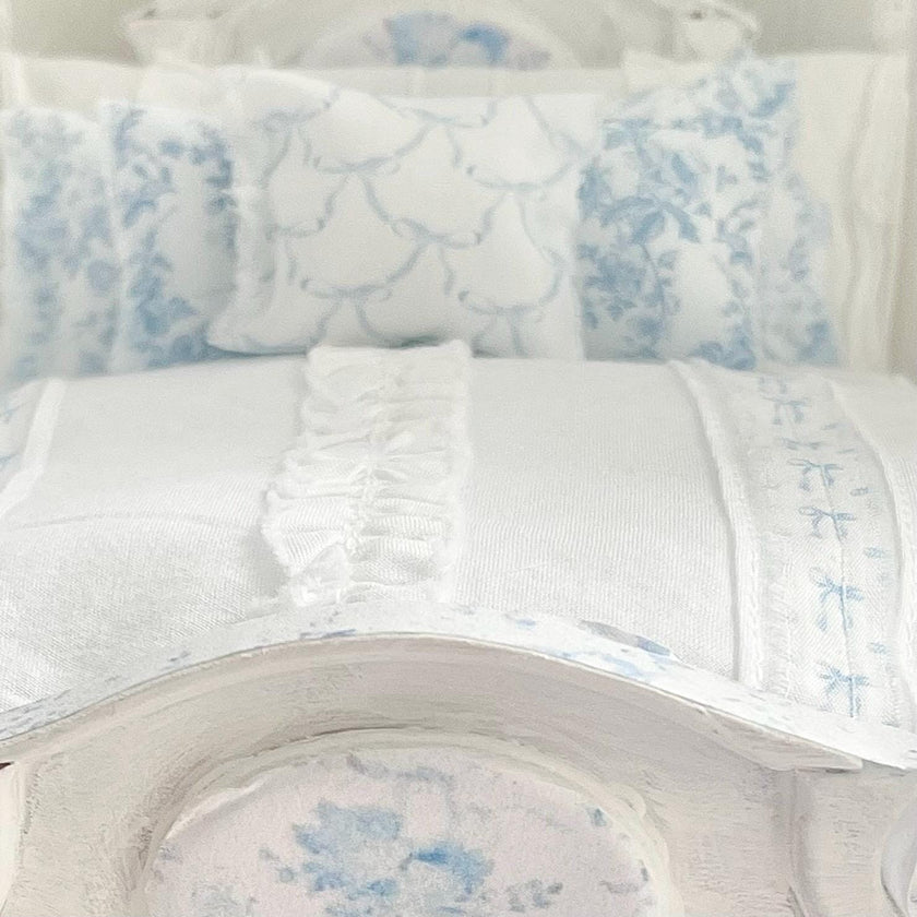 Etsy 1:12 Scale Dressed Dollhouse Bed- Toile and Bows | Decoupaged Romance | Chantallena