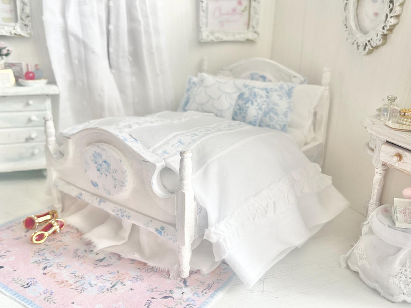 Etsy 1:12 Scale Dressed Dollhouse Bed- Toile and Bows | Decoupaged Romance | Chantallena