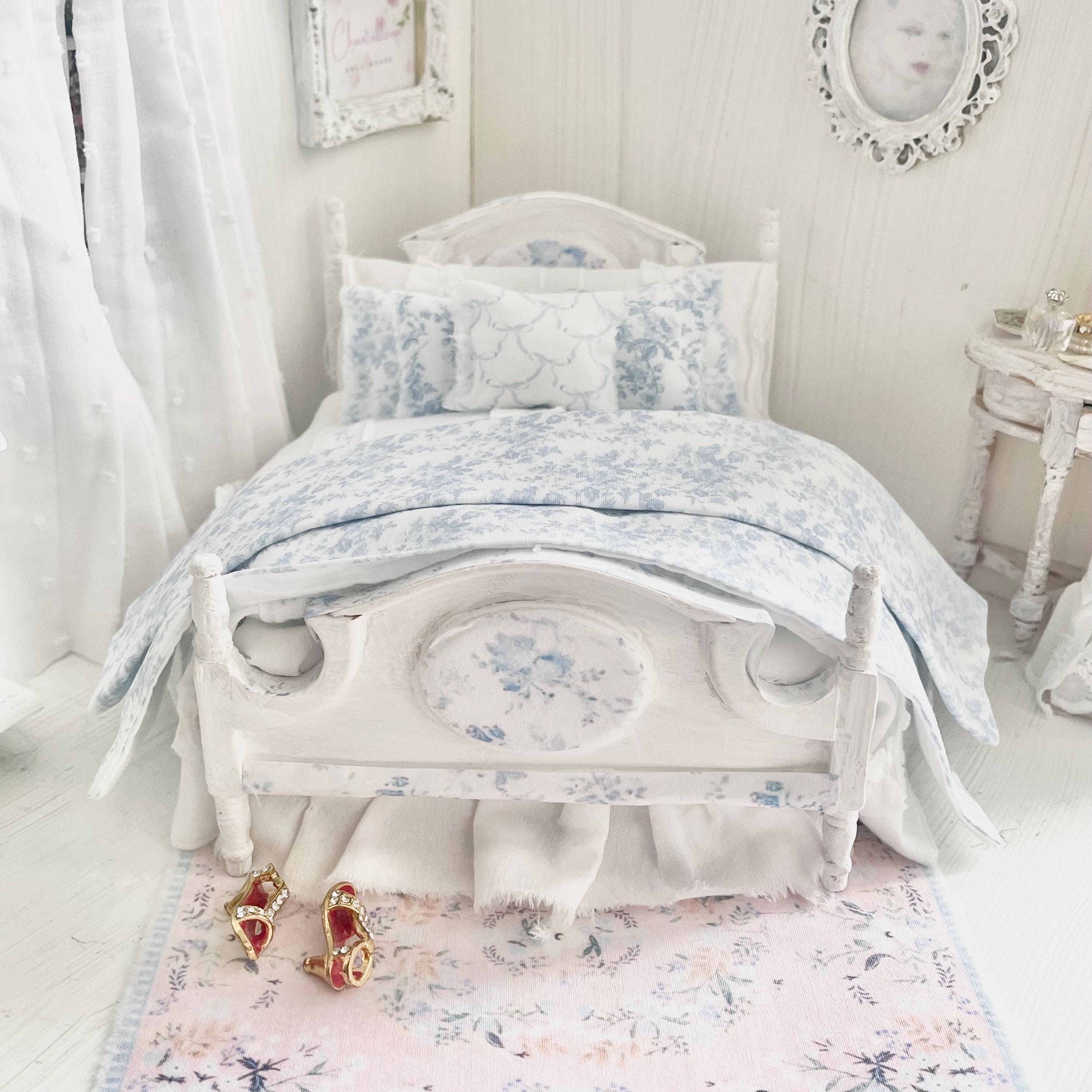 Etsy 1:12 Scale Dressed Dollhouse Bed- Toile and Bows | Decoupaged Romance | Chantallena