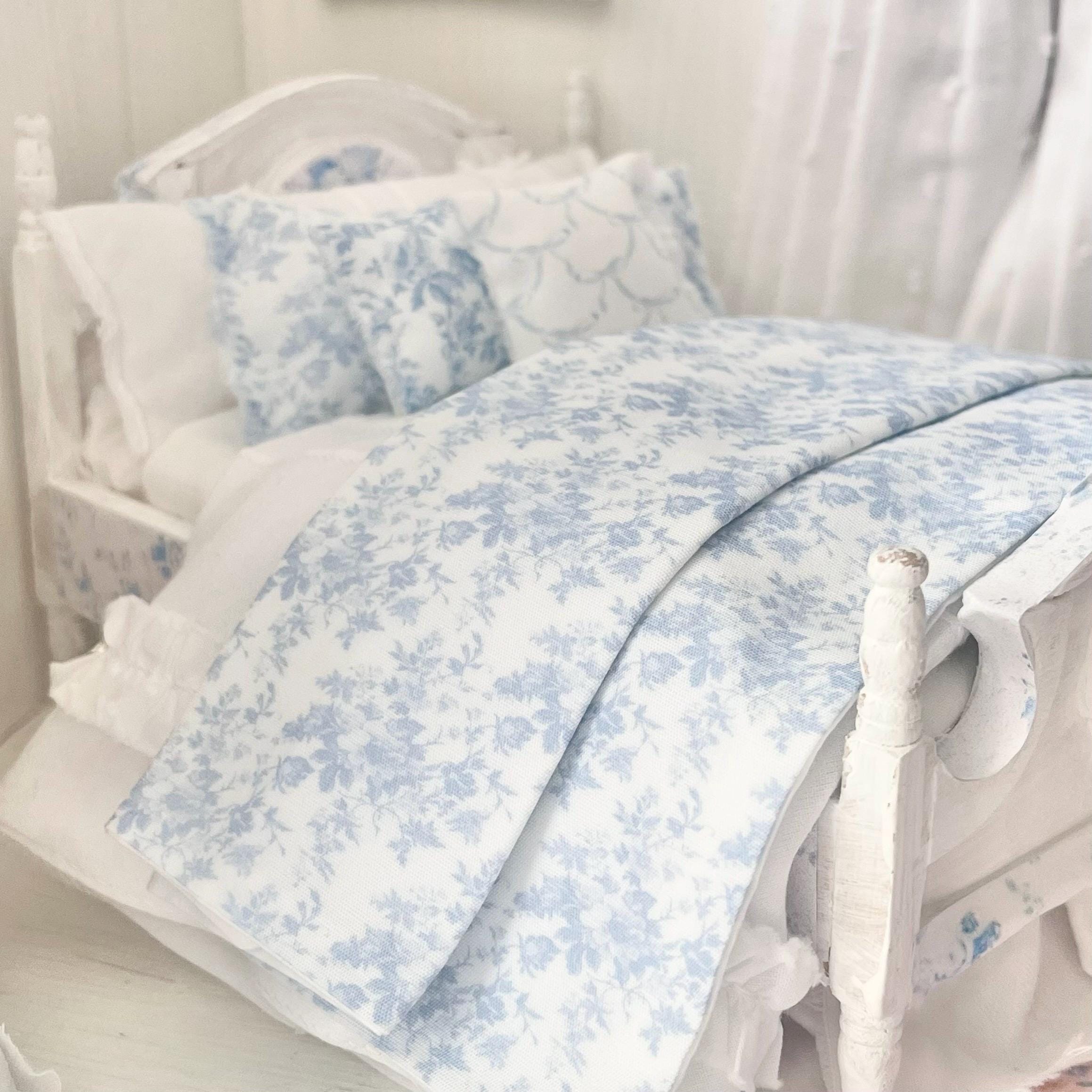 Etsy 1:12 Scale Dressed Dollhouse Bed- Toile and Bows | Decoupaged Romance | Chantallena