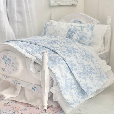 Etsy 1:12 Scale Dressed Dollhouse Bed- Toile and Bows | Decoupaged Romance | Chantallena