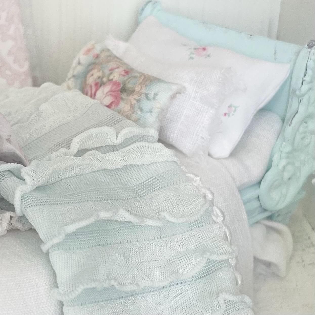 Etsy 1:12 Scale Mint Dressed Dollhouse Daybed with White Linen and Ruffled Bedding Set- Vienna | Painted Cottage| Chantallena