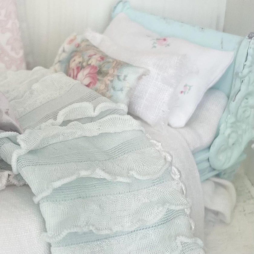 Etsy 1:12 Scale Mint Dressed Dollhouse Daybed with White Linen and Ruffled Bedding Set- Vienna | Painted Cottage| Chantallena