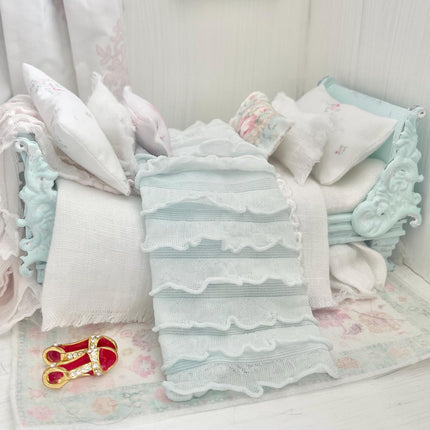 Etsy 1:12 Scale Mint Dressed Dollhouse Daybed with White Linen and Ruffled Bedding Set- Vienna | Painted Cottage| Chantallena