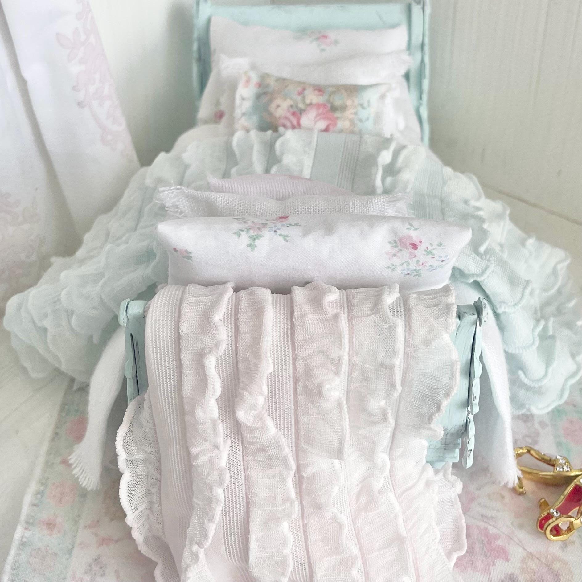 Etsy 1:12 Scale Mint Dressed Dollhouse Daybed with White Linen and Ruffled Bedding Set- Vienna | Painted Cottage| Chantallena