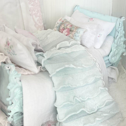 Etsy 1:12 Scale Mint Dressed Dollhouse Daybed with White Linen and Ruffled Bedding Set- Vienna | Painted Cottage| Chantallena
