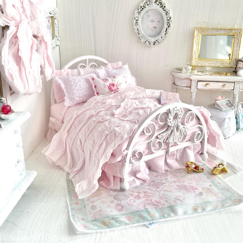Etsy 1:12 Scale Pink Painted Metal Dressed Dollhouse Double Bed- Penni| Iron and Petals| Chantallena