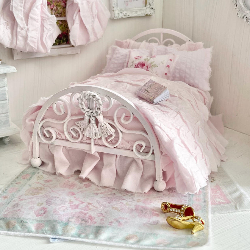 Etsy 1:12 Scale Pink Painted Metal Dressed Dollhouse Double Bed- Penni| Iron and Petals| Chantallena