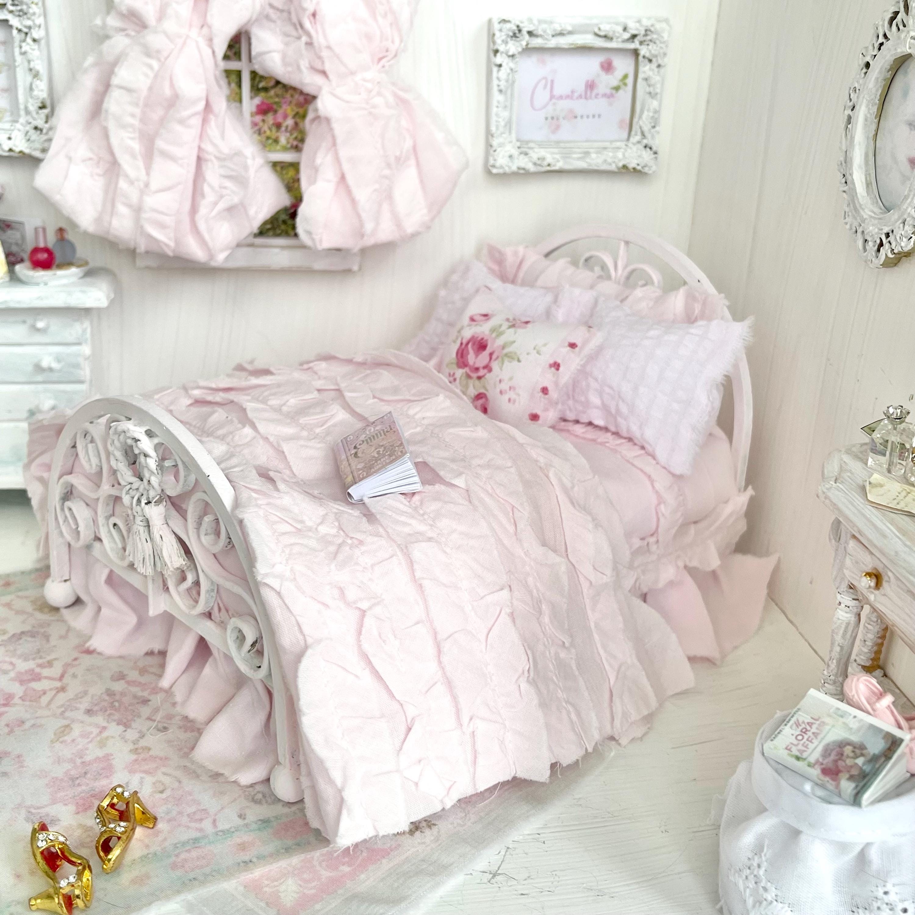 Etsy 1:12 Scale Pink Painted Metal Dressed Dollhouse Double Bed- Penni| Iron and Petals| Chantallena