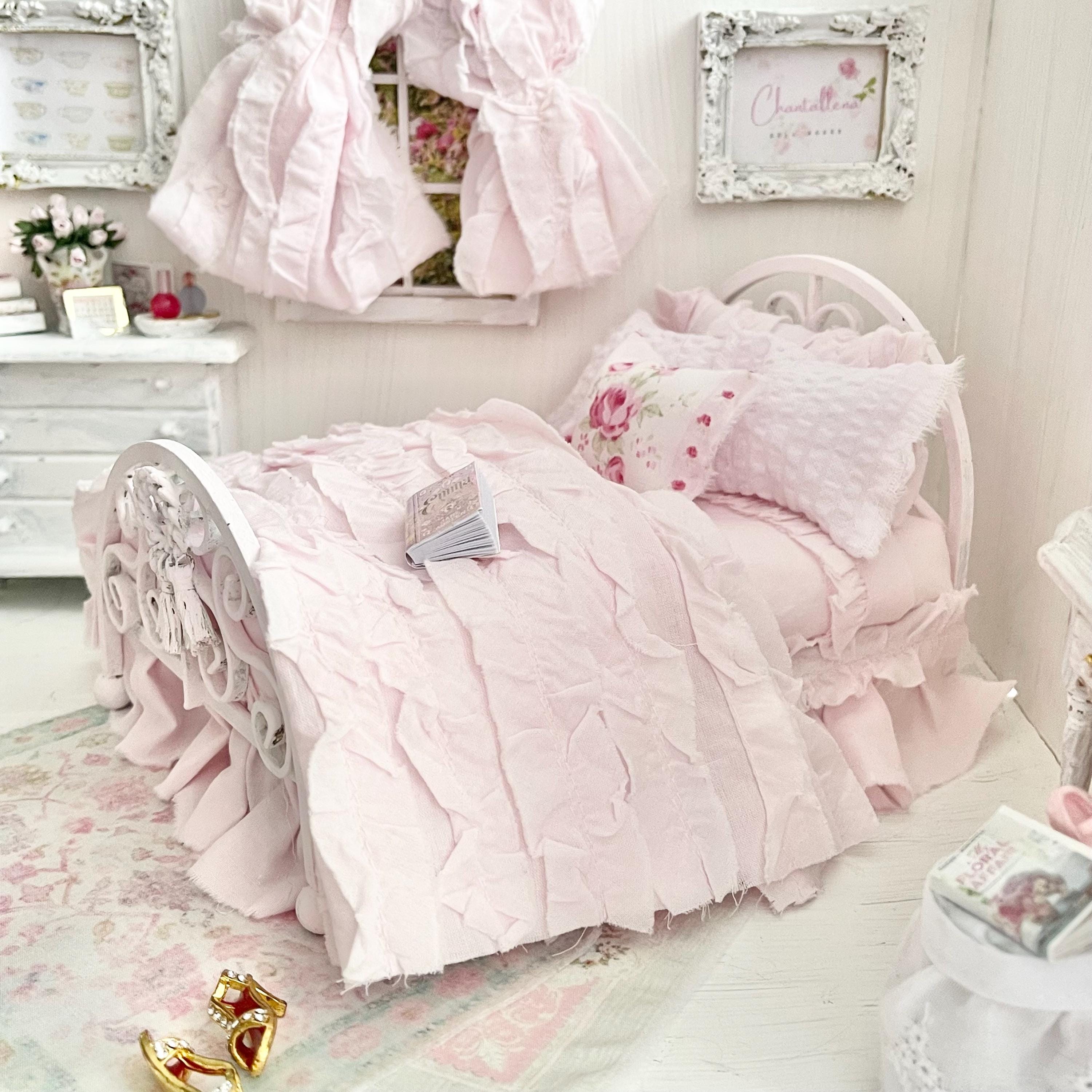Etsy 1:12 Scale Pink Painted Metal Dressed Dollhouse Double Bed- Penni| Iron and Petals| Chantallena