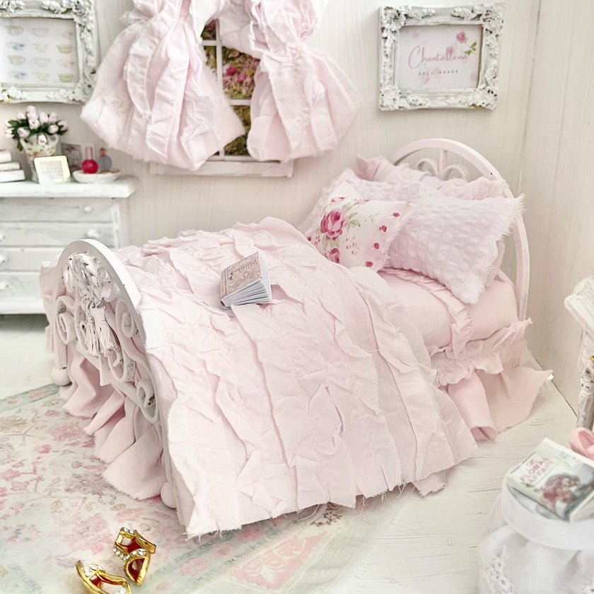 Etsy 1:12 Scale Pink Painted Metal Dressed Dollhouse Double Bed- Penni| Iron and Petals| Chantallena