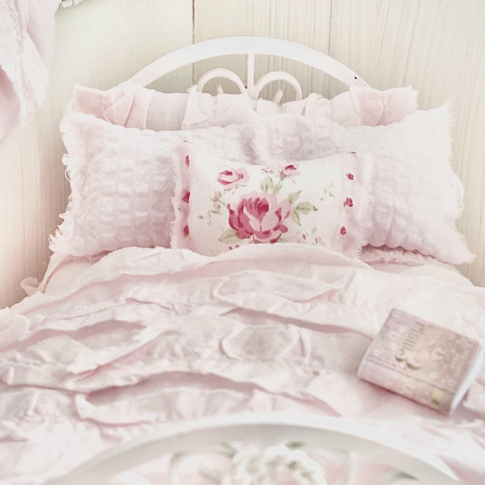 Etsy 1:12 Scale Pink Painted Metal Dressed Dollhouse Double Bed- Penni| Iron and Petals| Chantallena