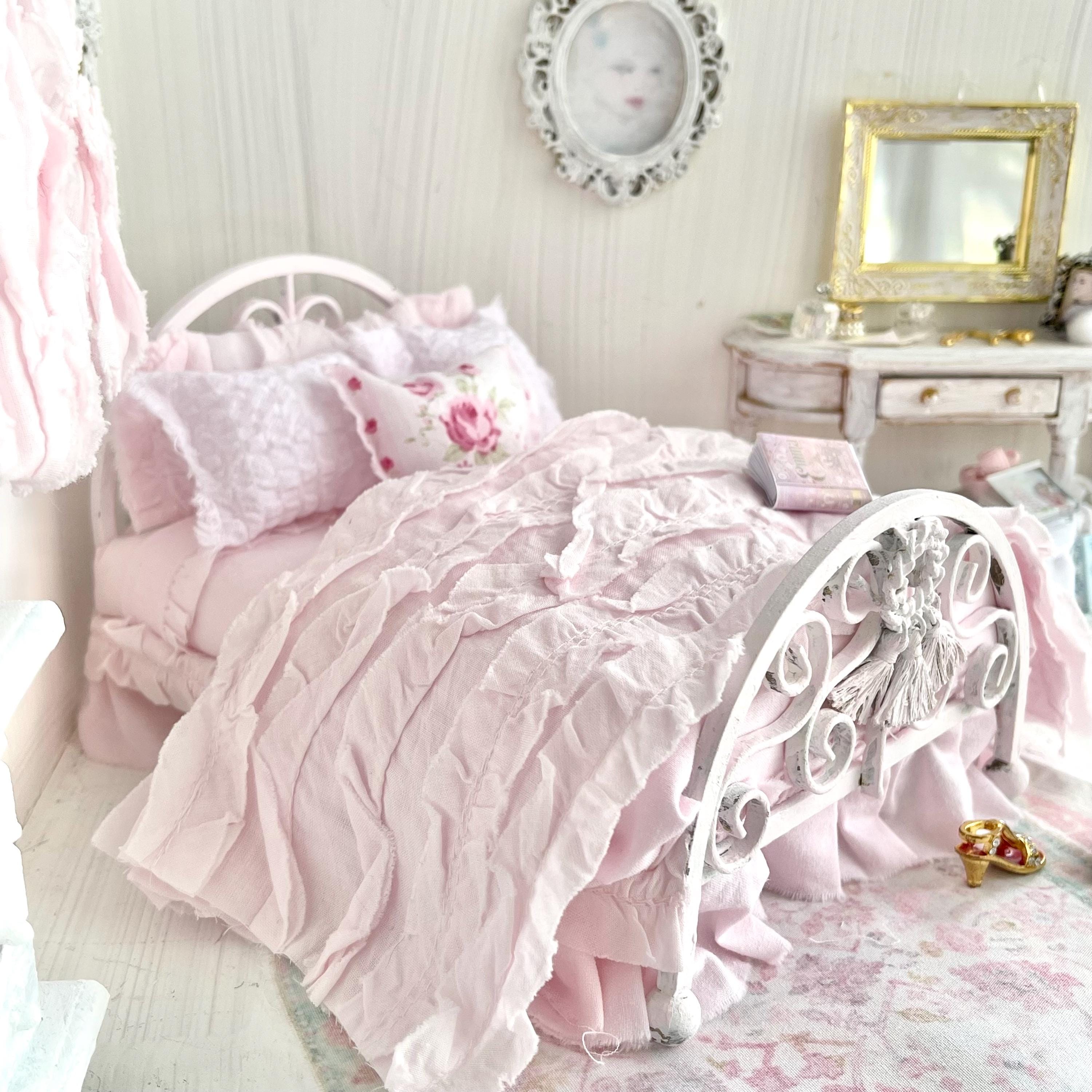 Etsy 1:12 Scale Pink Painted Metal Dressed Dollhouse Double Bed- Penni| Iron and Petals| Chantallena