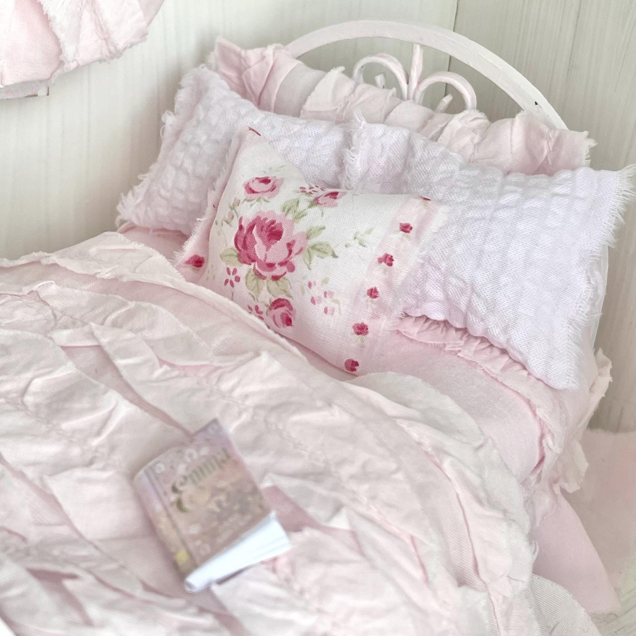 Etsy 1:12 Scale Pink Painted Metal Dressed Dollhouse Double Bed- Penni| Iron and Petals| Chantallena