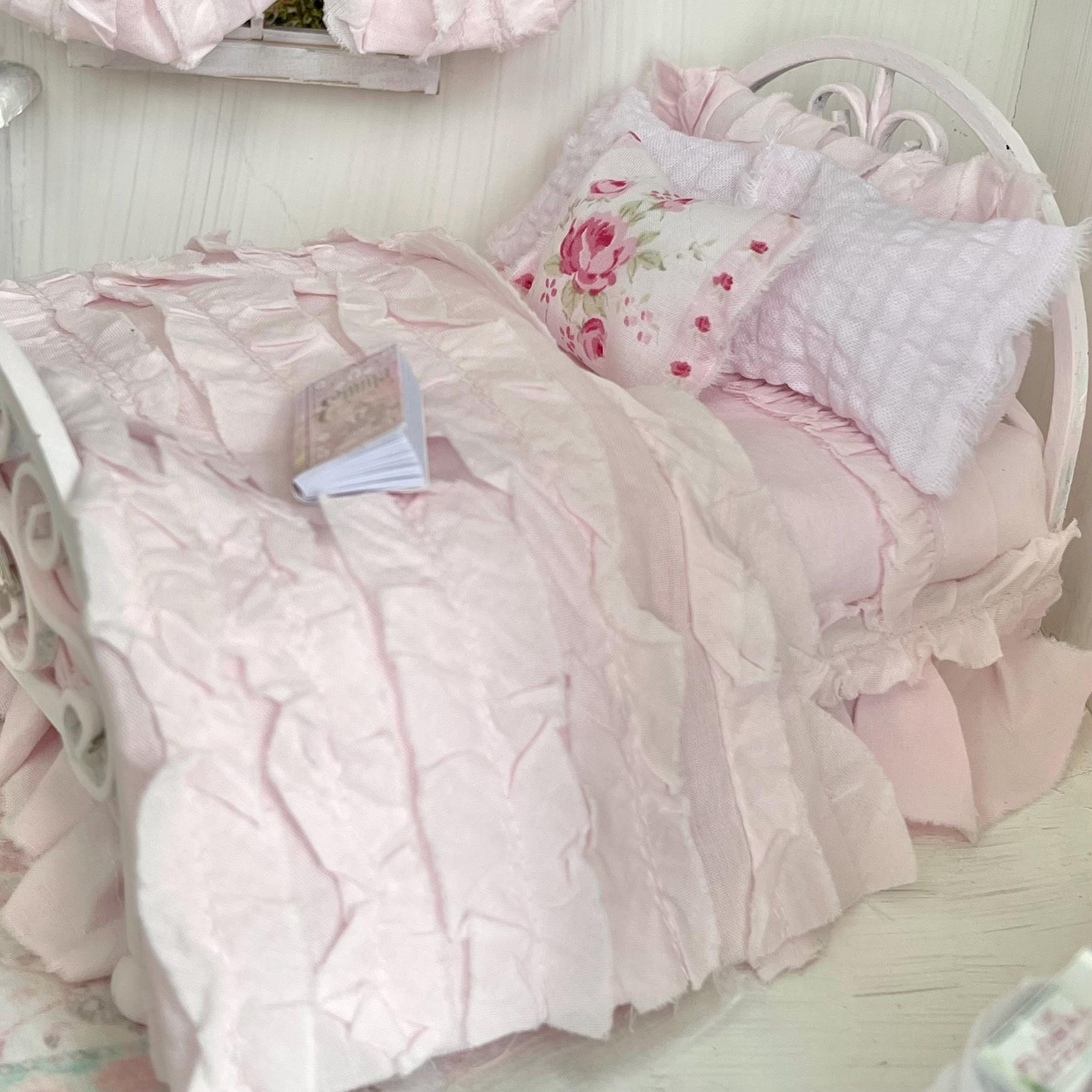 Etsy 1:12 Scale Pink Painted Metal Dressed Dollhouse Double Bed- Penni| Iron and Petals| Chantallena
