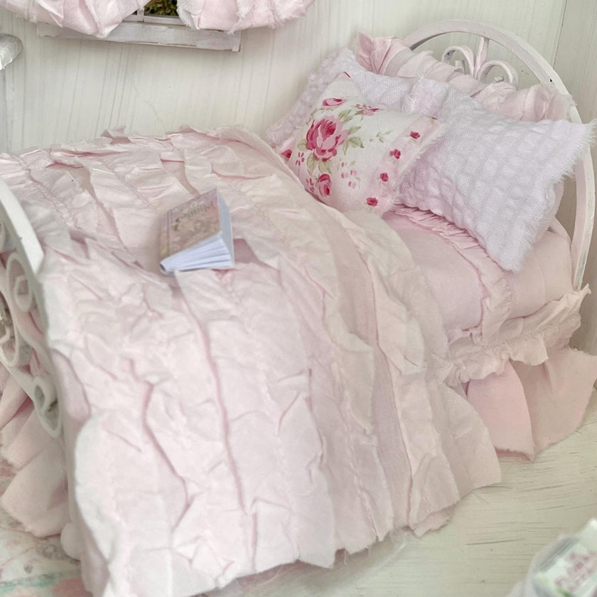 Etsy 1:12 Scale Pink Painted Metal Dressed Dollhouse Double Bed- Penni| Iron and Petals| Chantallena