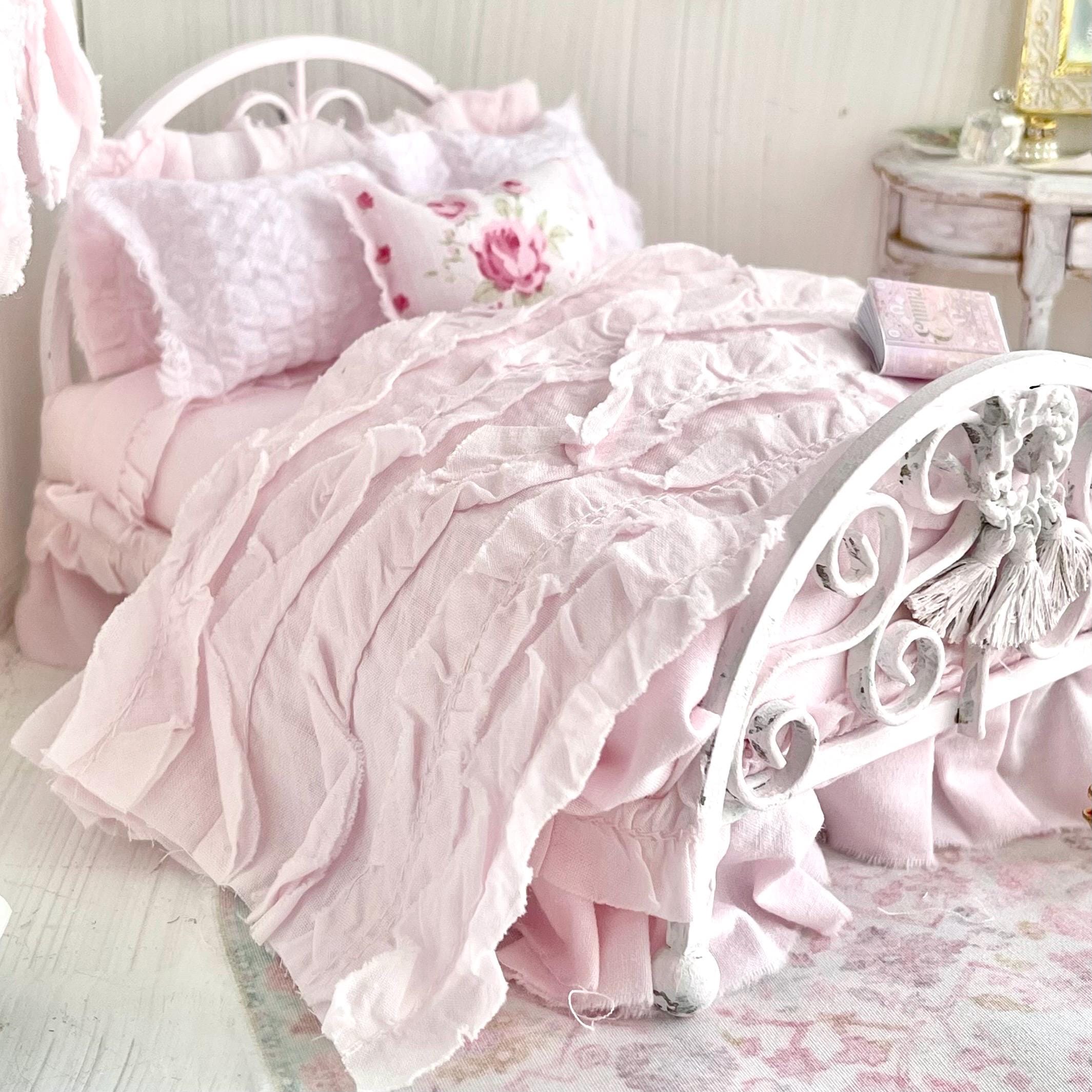 Etsy 1:12 Scale Pink Painted Metal Dressed Dollhouse Double Bed- Penni| Iron and Petals| Chantallena