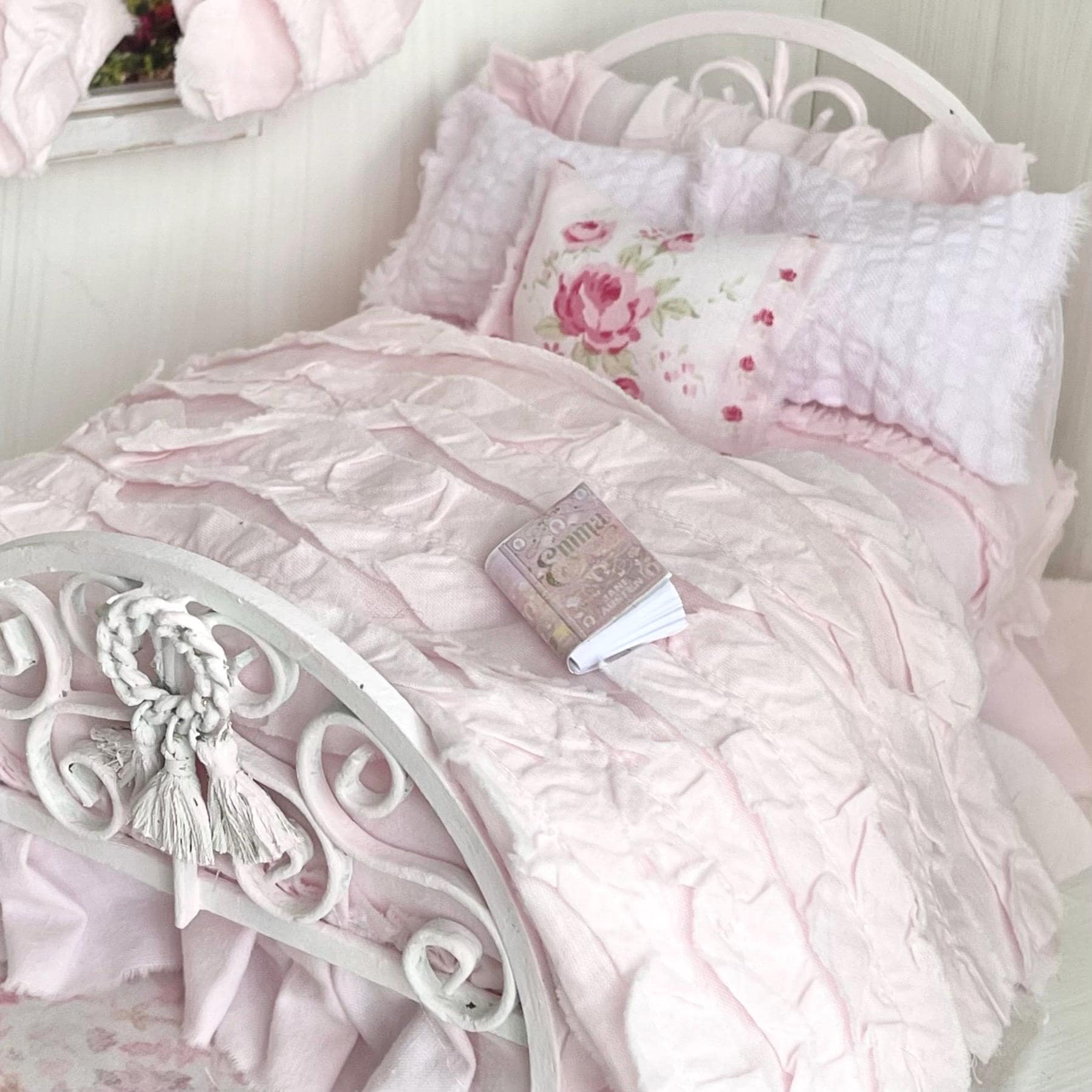 Etsy 1:12 Scale Pink Painted Metal Dressed Dollhouse Double Bed- Penni| Iron and Petals| Chantallena