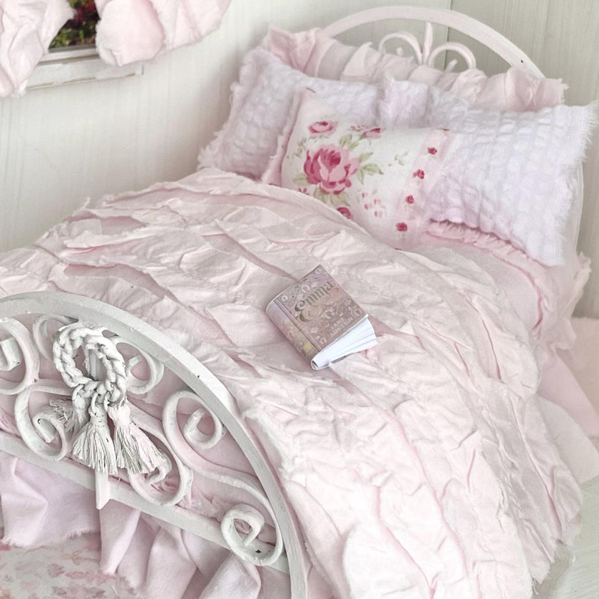 Etsy 1:12 Scale Pink Painted Metal Dressed Dollhouse Double Bed- Penni| Iron and Petals| Chantallena
