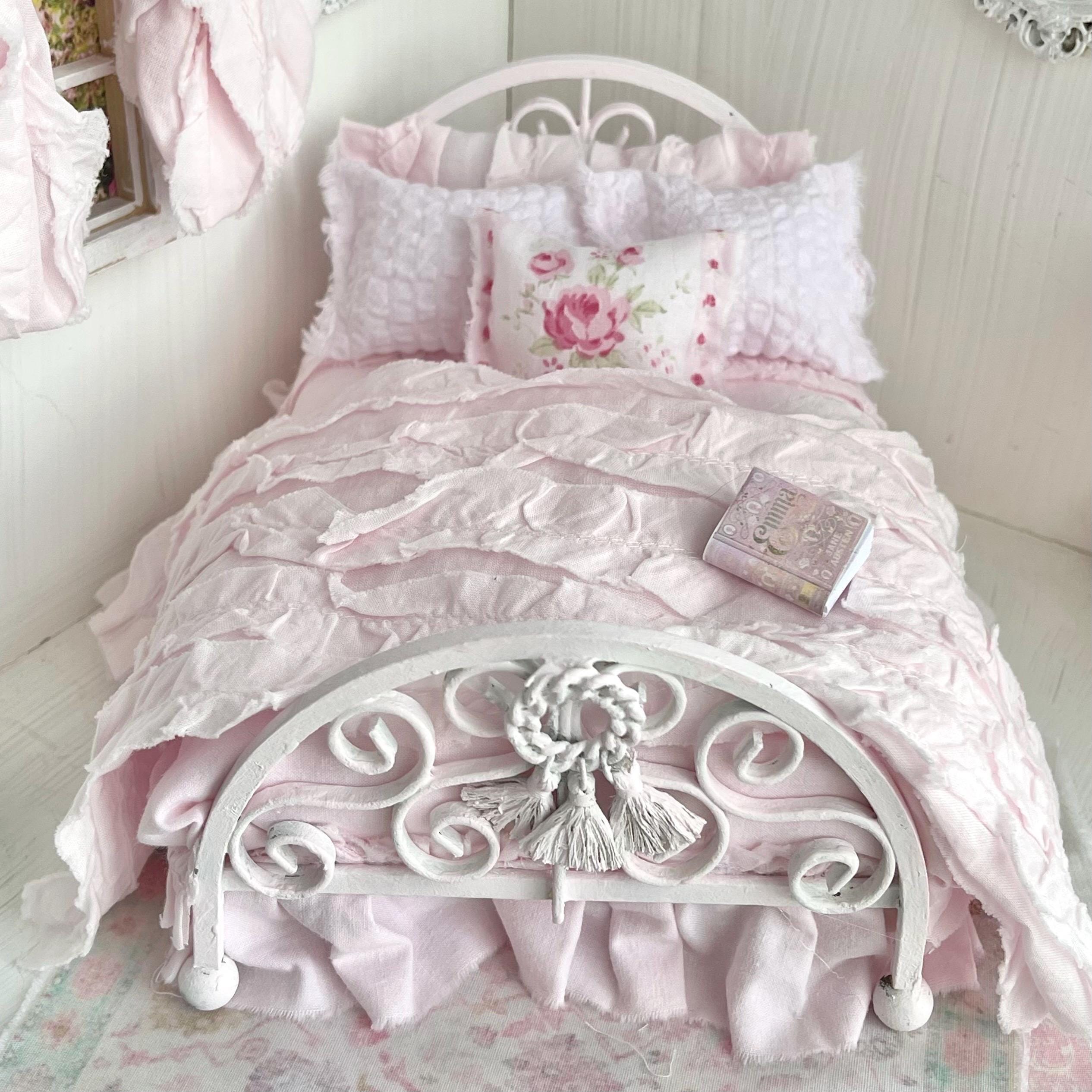 Etsy 1:12 Scale Pink Painted Metal Dressed Dollhouse Double Bed- Penni| Iron and Petals| Chantallena