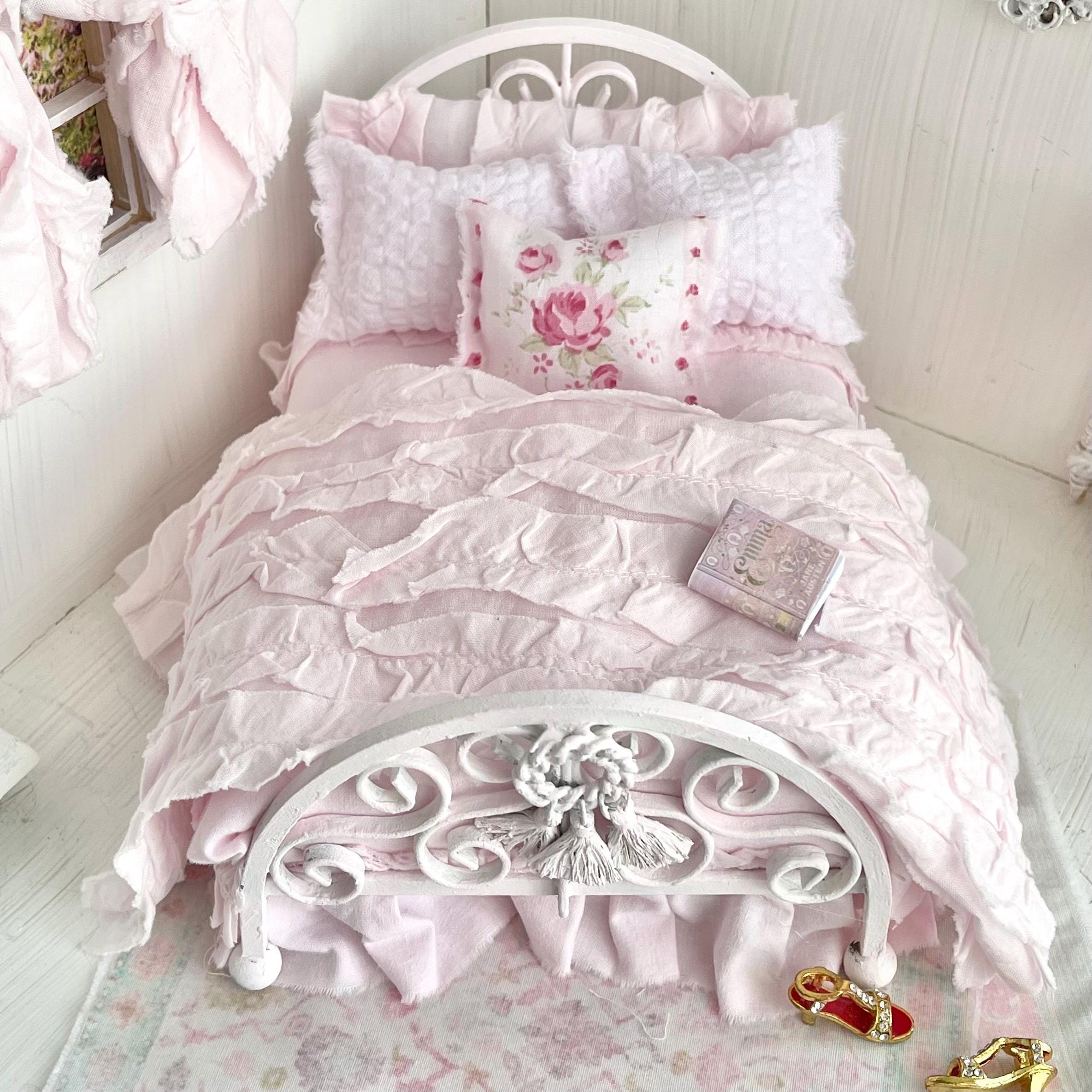 Etsy 1:12 Scale Pink Painted Metal Dressed Dollhouse Double Bed- Penni| Iron and Petals| Chantallena