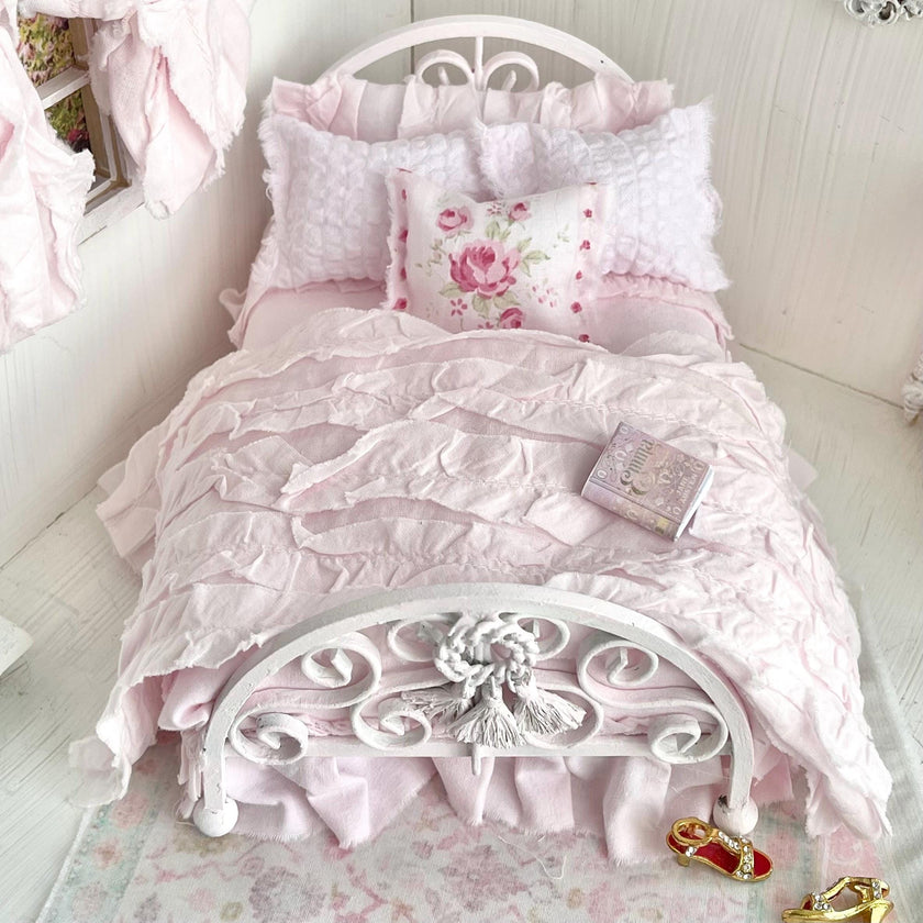Etsy 1:12 Scale Pink Painted Metal Dressed Dollhouse Double Bed- Penni| Iron and Petals| Chantallena