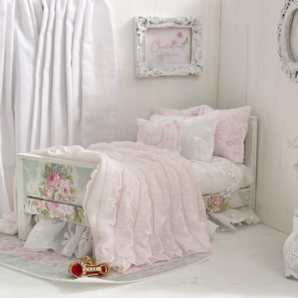Etsy 1:12 Scale White Wood Decoupaged Pink Roses Dressed Dollhouse Bed with White Bedding,  Romantic Dollhouse Furniture and Miniatures
