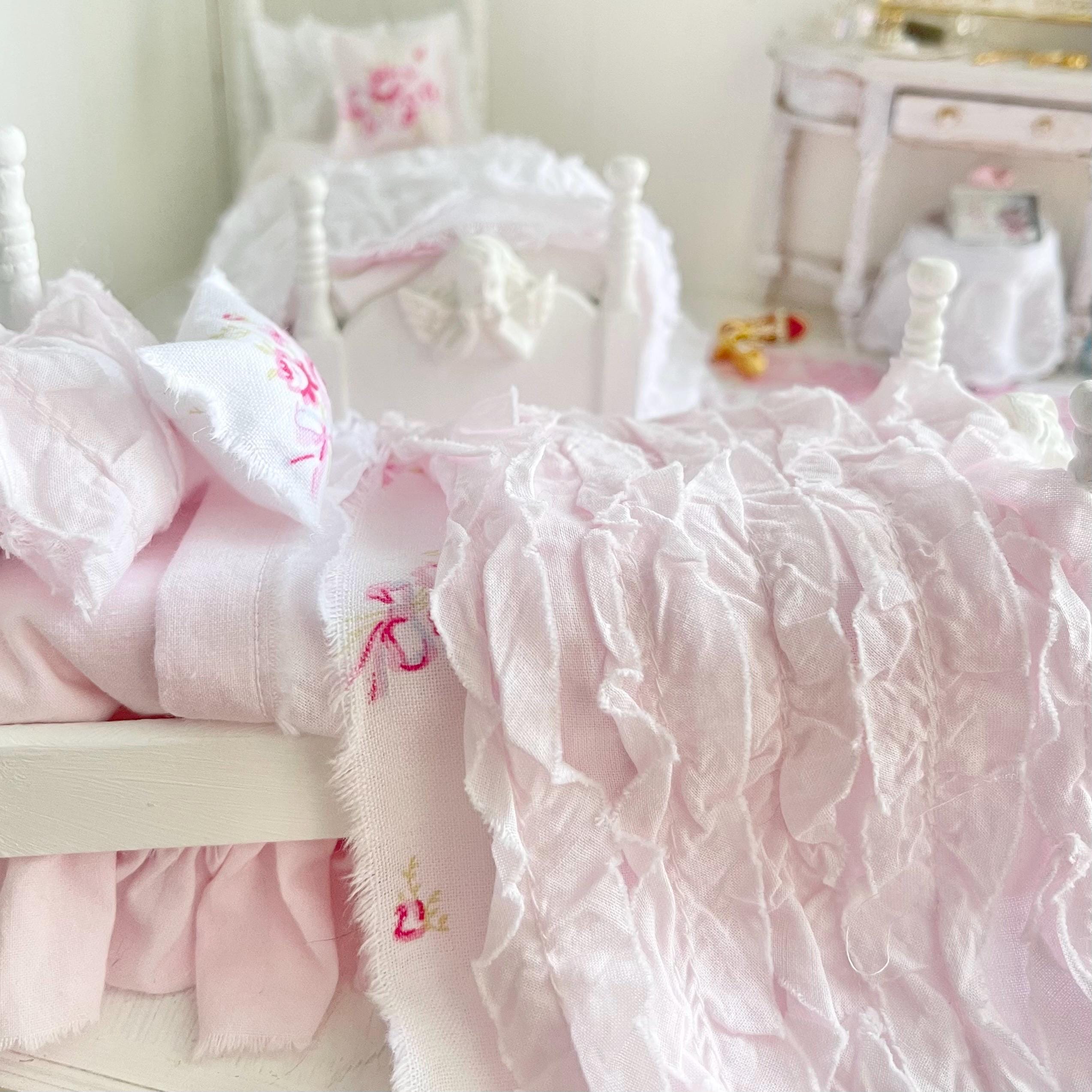 Etsy 1:12 Scale-White Wood Dressed Dollhouse Twin Beds| Roses and Ruffles |Painted Cottage| Chantallena