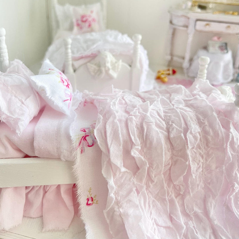 Etsy 1:12 Scale-White Wood Dressed Dollhouse Twin Beds| Roses and Ruffles |Painted Cottage| Chantallena