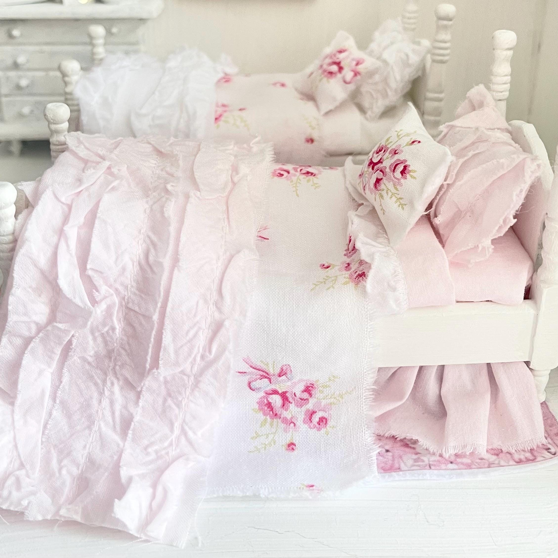 Etsy 1:12 Scale-White Wood Dressed Dollhouse Twin Beds| Roses and Ruffles |Painted Cottage| Chantallena