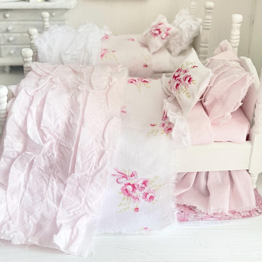 Etsy 1:12 Scale-White Wood Dressed Dollhouse Twin Beds| Roses and Ruffles |Painted Cottage| Chantallena
