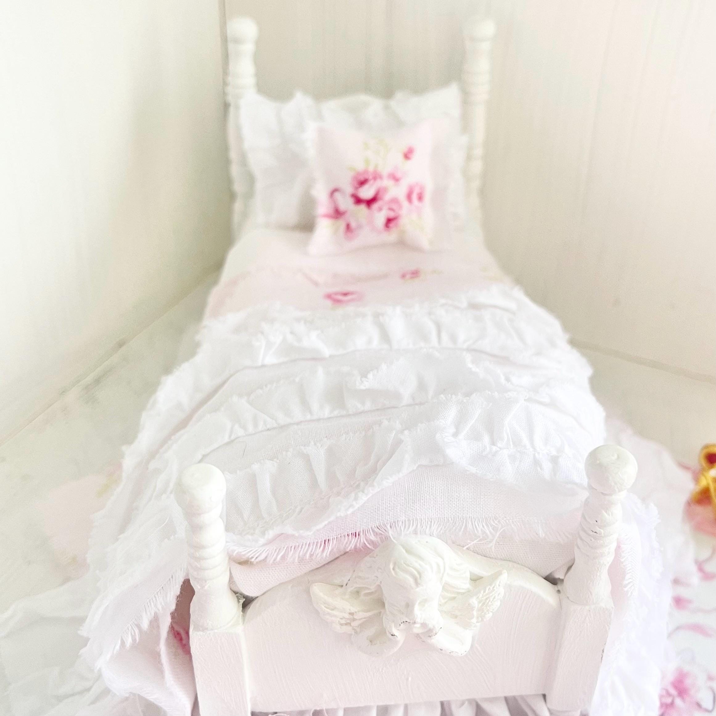 Etsy 1:12 Scale-White Wood Dressed Dollhouse Twin Beds| Roses and Ruffles |Painted Cottage| Chantallena