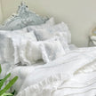 Chantallena Doll House Copy of Shabby Cottage | Eight Piece Shabby White Cotton Bed Set with Blue Roses Trellis | Blue Rose Trellis
