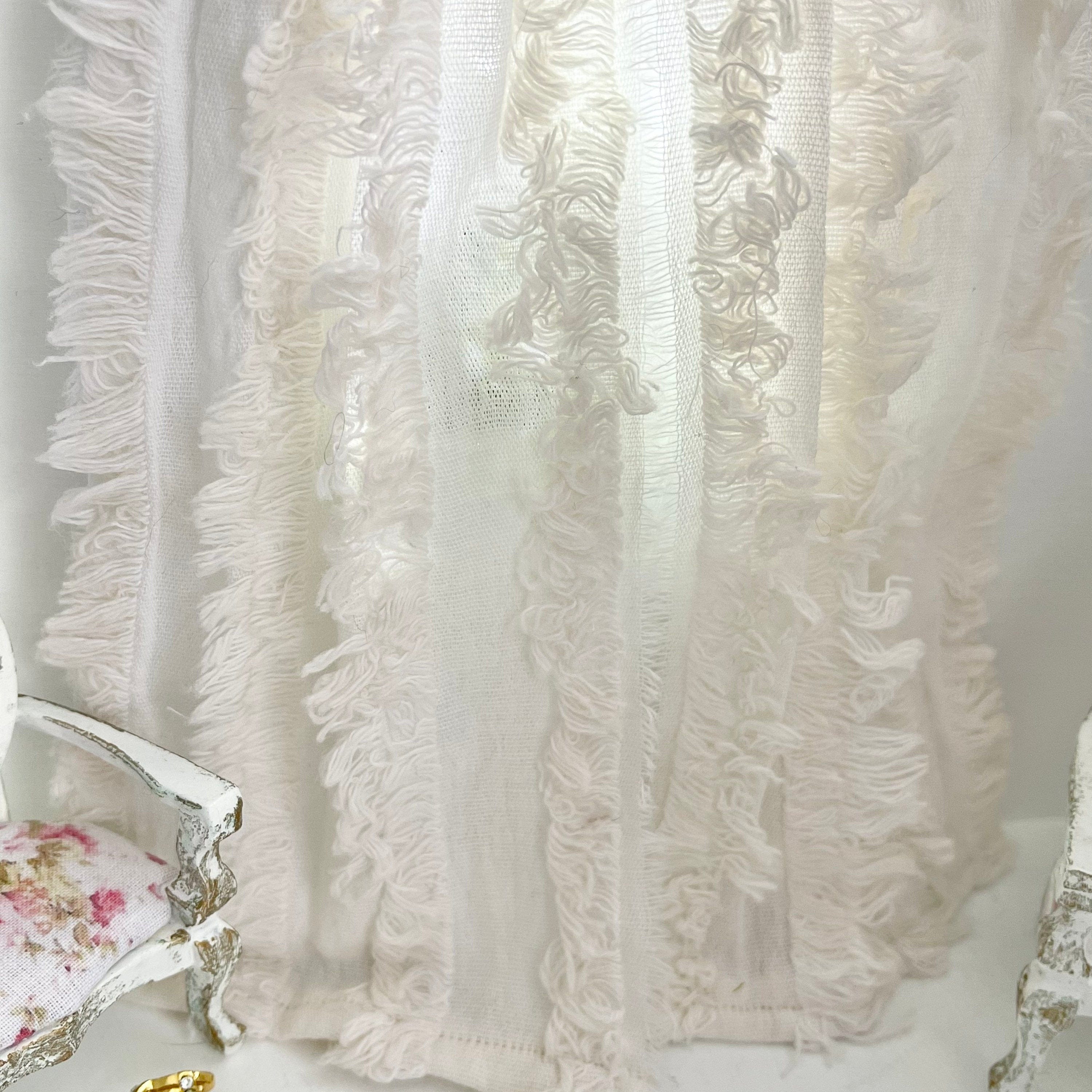 Chantallena Doll House CURTAINS - Tea-Dyed Fringed Textured 2 Panel Cotton Curtains | Tea-Dyed Fringe | Soft Furnishings
