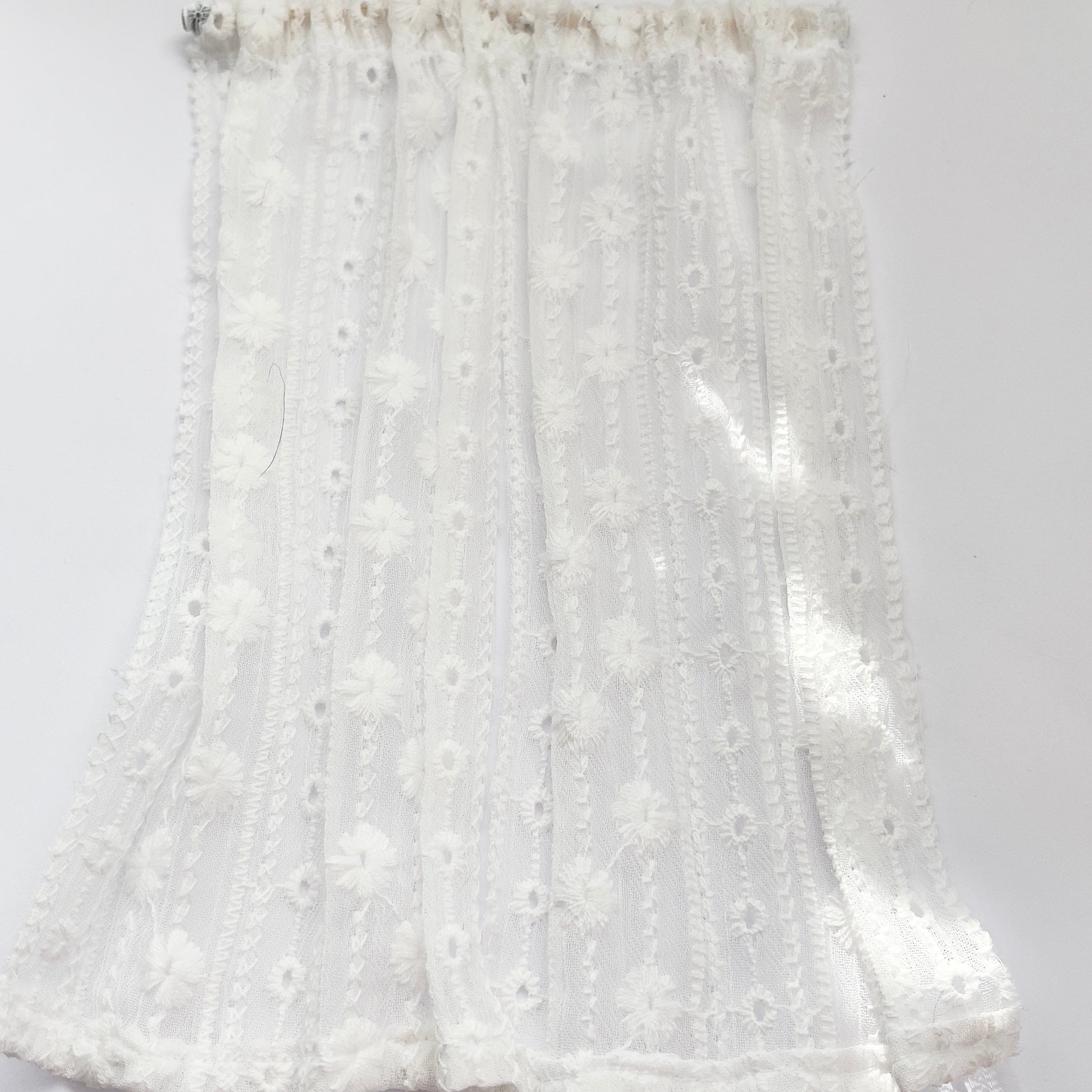 Chantallena Doll House Dollhouse Accessories 1 Curtain with rod CURTAINS- White Lace Embroidered 2 Panel Cotton Curtains | White Embroidered Lace | Soft Furnishings