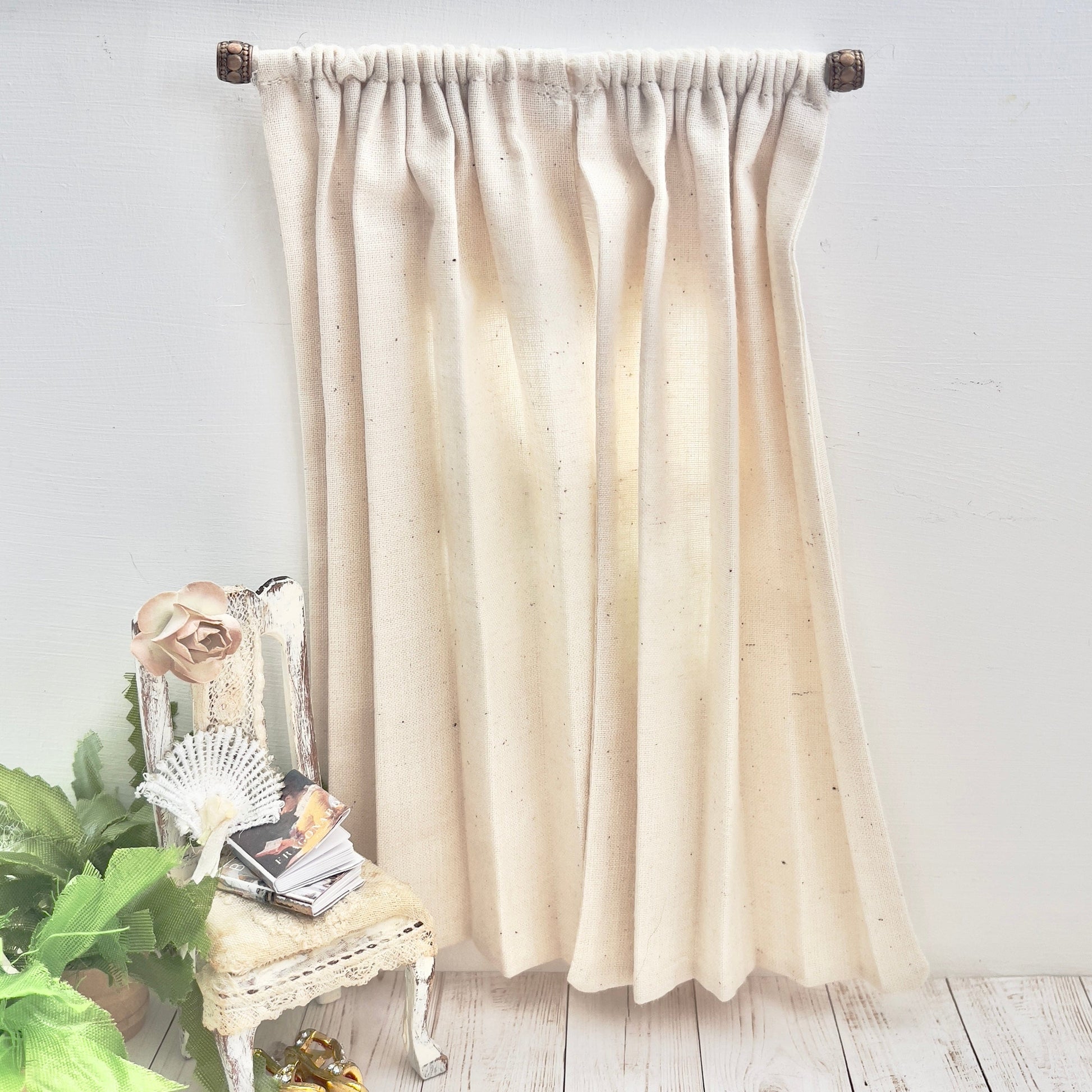 Chantallena Doll House Dollhouse Accessories CURTAINS - 2 Panel Cotton Muslin Curtains | Cotton Muslin | Soft Furnishings