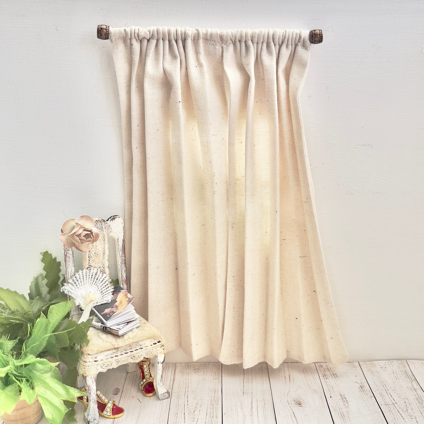 Chantallena Doll House Dollhouse Accessories CURTAINS - 2 Panel Cotton Muslin Curtains | Cotton Muslin | Soft Furnishings