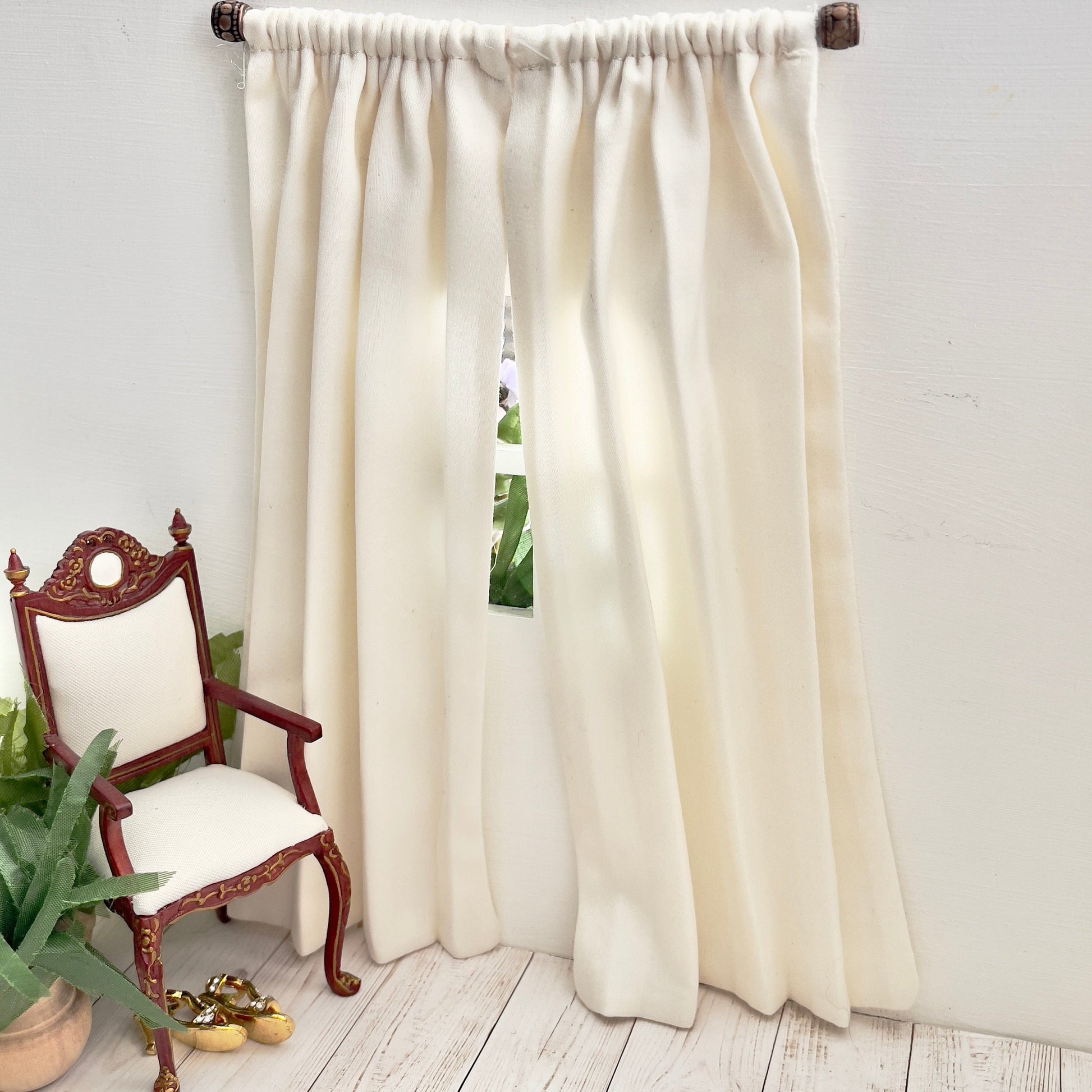 Chantallena Doll House Dollhouse Accessories CURTAINS - Cream 2 Panel Cotton Sateen Curtains | Cream | Soft Furnishings