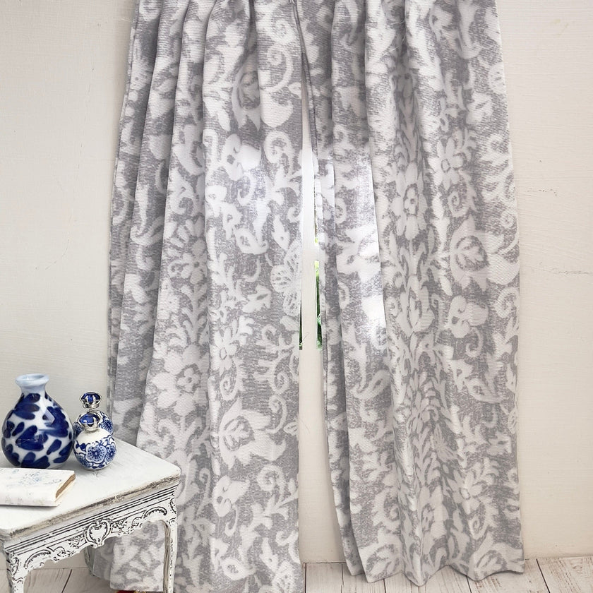 Chantallena Doll House Dollhouse Accessories CURTAINS - Grey and White Printed 2 Panel Cotton Curtains | Grey Print | Soft Furnishings