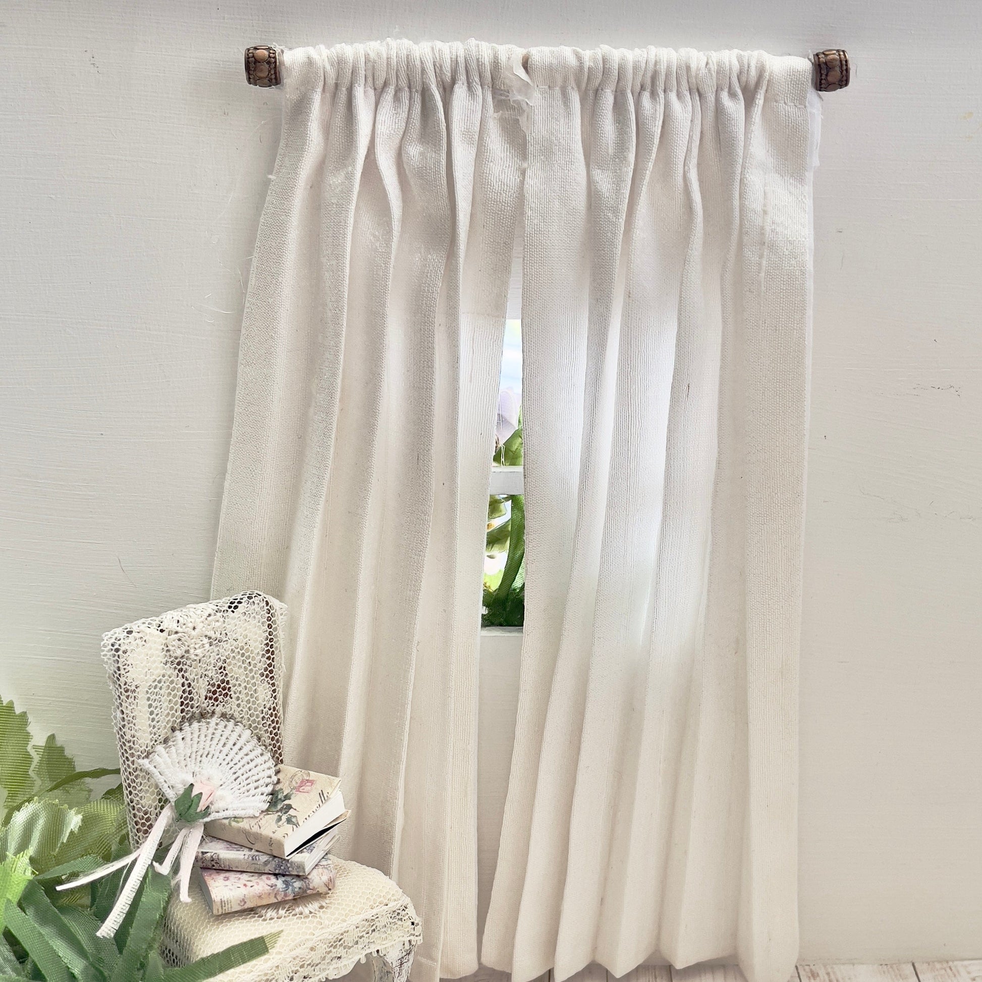 Chantallena Doll House Dollhouse Accessories CURTAINS - Off White 2 Panel Silk Dupioni Curtains | Off White Silk | Soft Furnishings