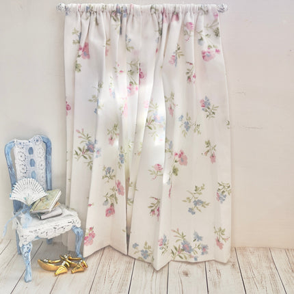 Chantallena Doll House Dollhouse Accessories CURTAINS - Shabby Pink Blue and Green Petite Wildflowers 2 Panel Cotton Curtains | Shabby Wildflowers | Soft Furnishings