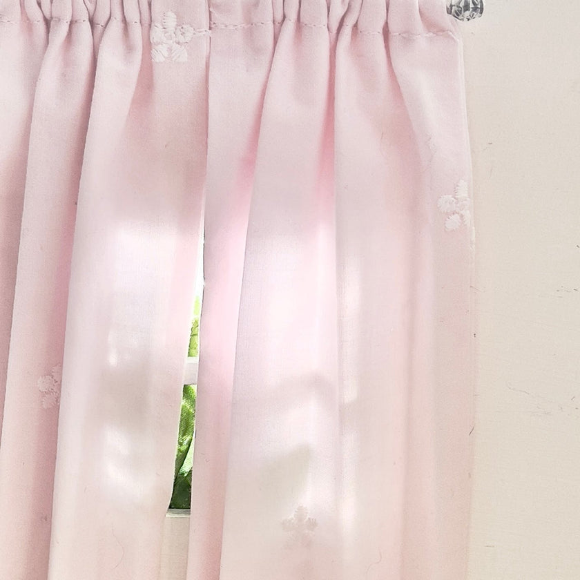 Chantallena Doll House Dollhouse Accessories CURTAINS - Shabby Pink with Scattered Embroidered Flower 2 Panel Cotton Curtains | Pink Embroidered Flowerl | Soft Furnishings
