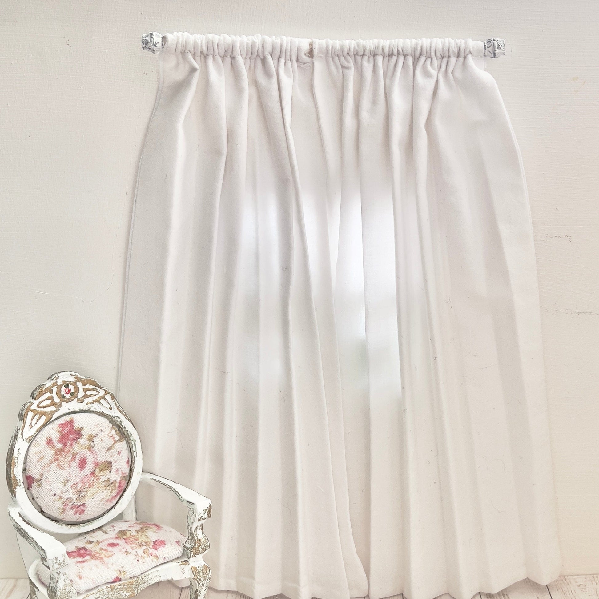Chantallena Doll House Dollhouse Accessories CURTAINS - Shabby White 2 Panel Cotton Curtains | White Shabby | Soft Furnishings