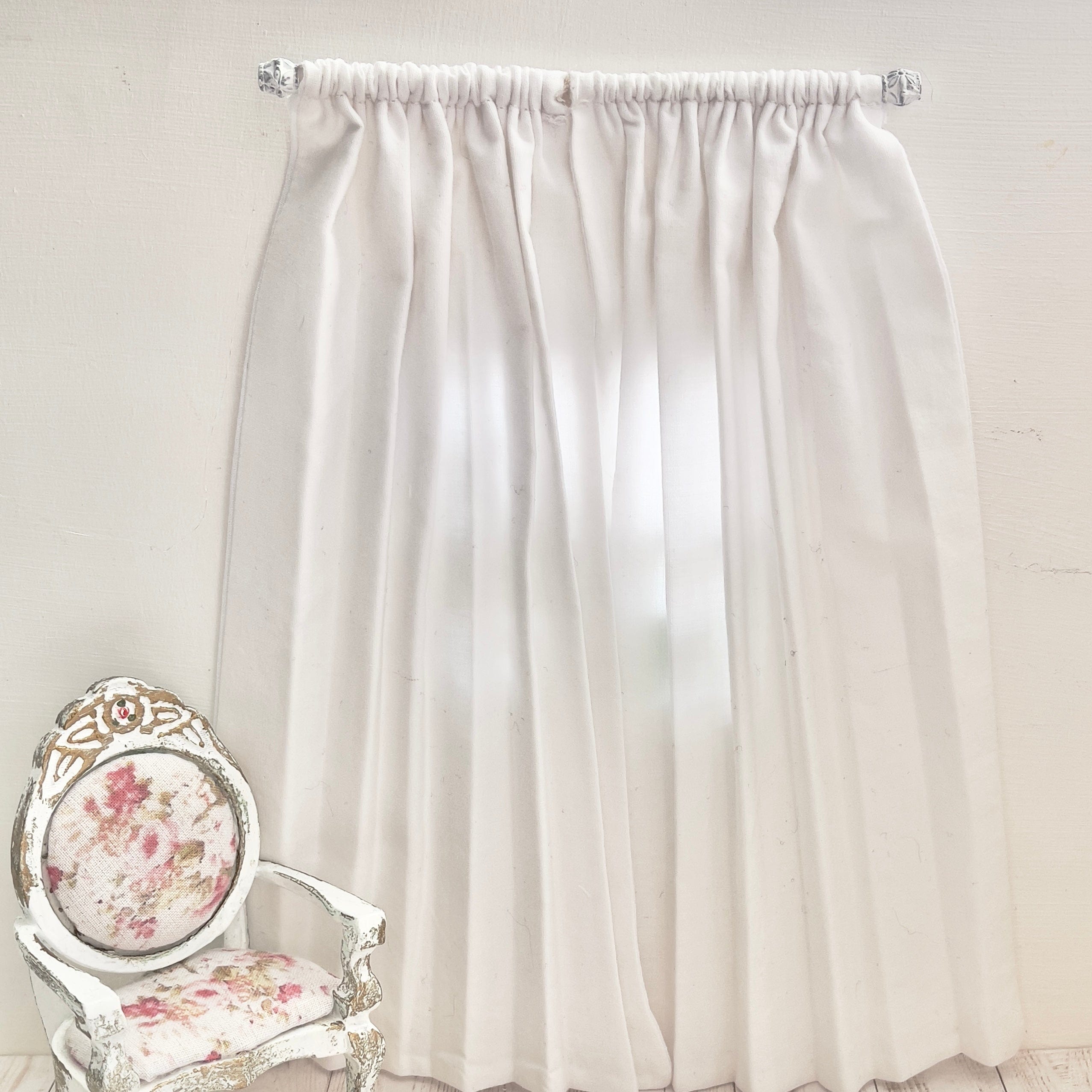 Chantallena Doll House Dollhouse Accessories CURTAINS - Shabby White 2 Panel Cotton Curtains | White Shabby | Soft Furnishings