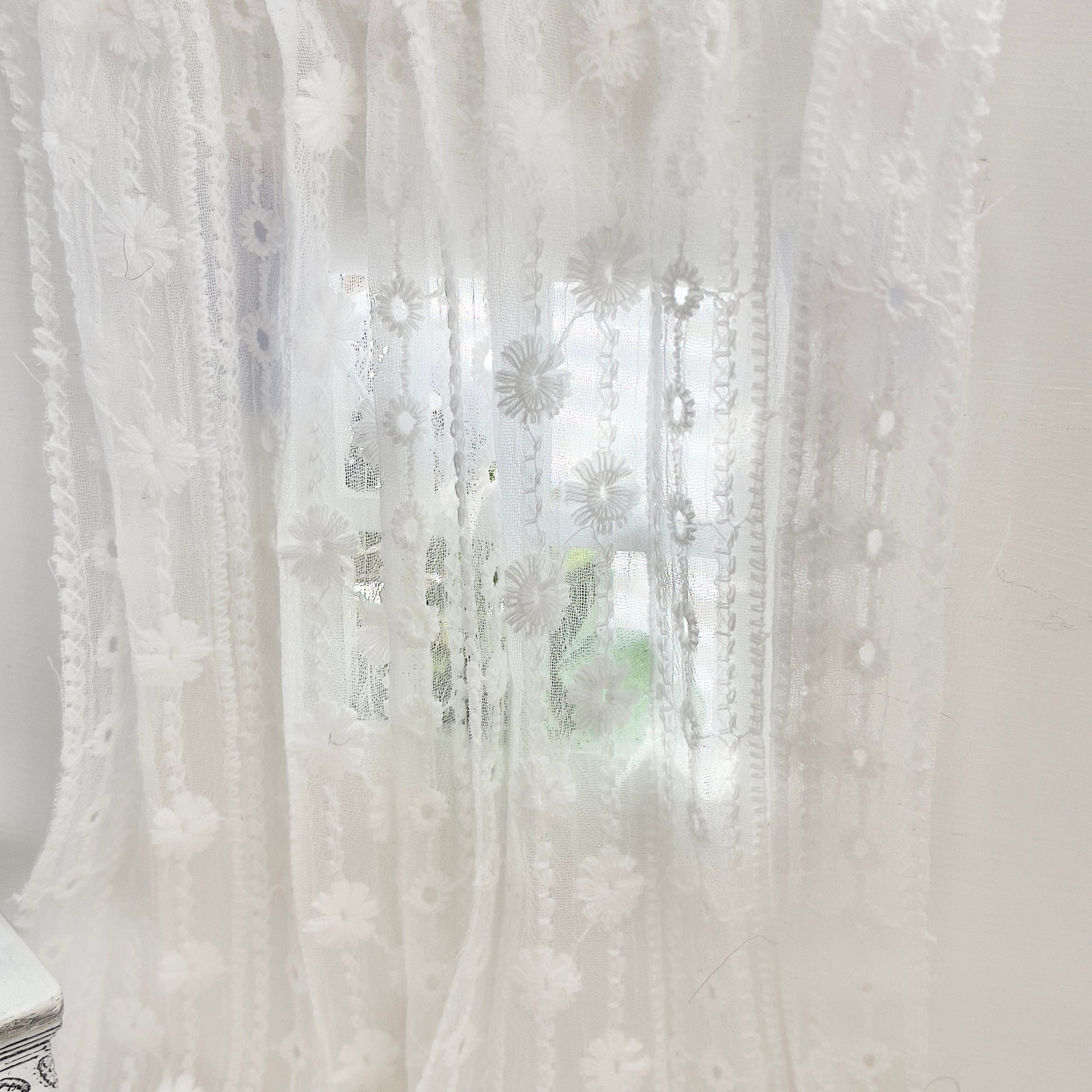 Chantallena Doll House Dollhouse Accessories CURTAINS- White Lace Embroidered 2 Panel Cotton Curtains | White Embroidered Lace | Soft Furnishings